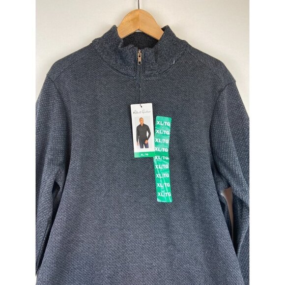 ROBERT GRAHAM Long Sleeve Quarter Zip Neck Shirt Sweater In Dark Grey - Picture 5 of 14